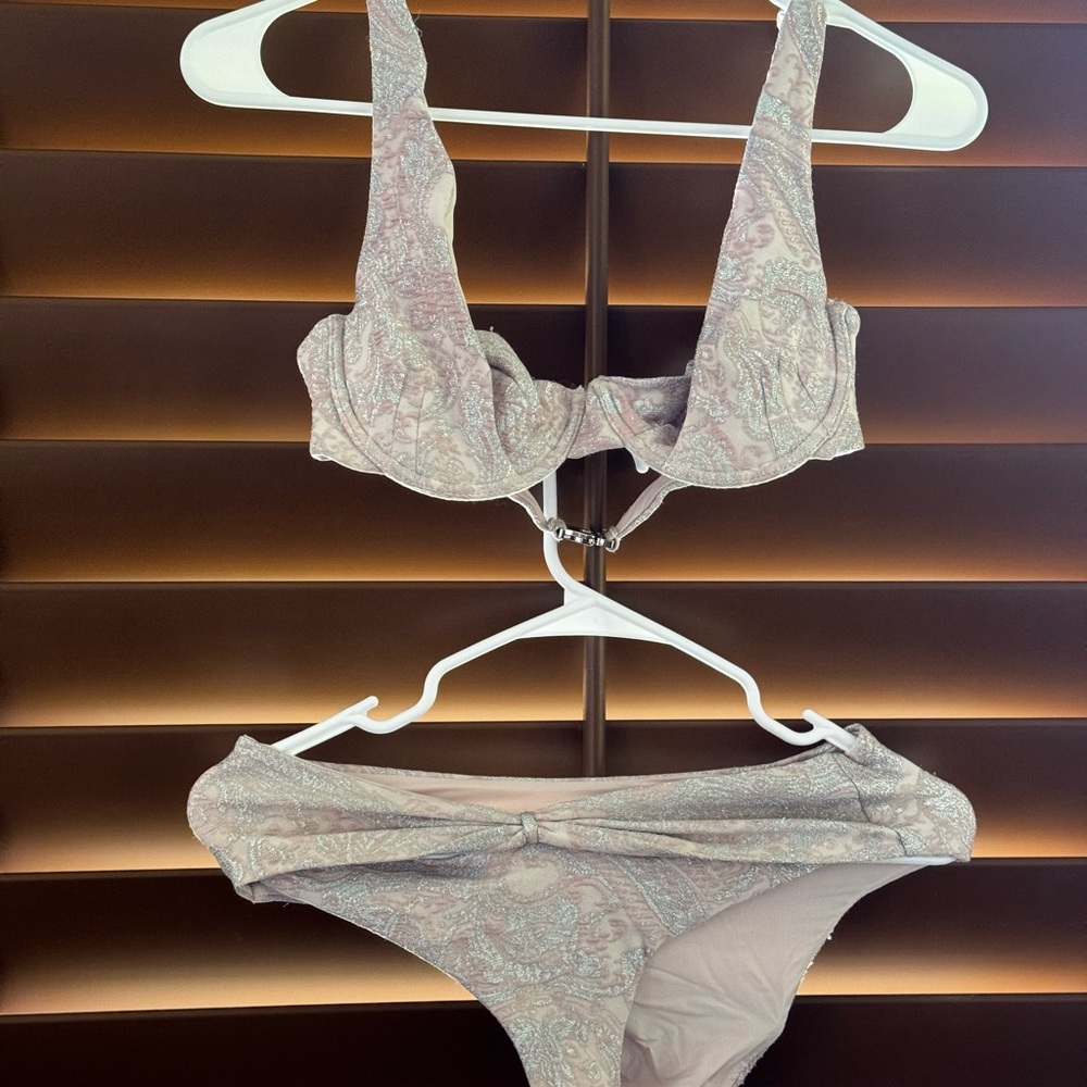 Devon Windsor bikini pink with touches of silver.